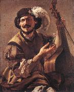 TERBRUGGHEN, Hendrick, A Laughing Bravo with a Bass Viol and a Glass  at